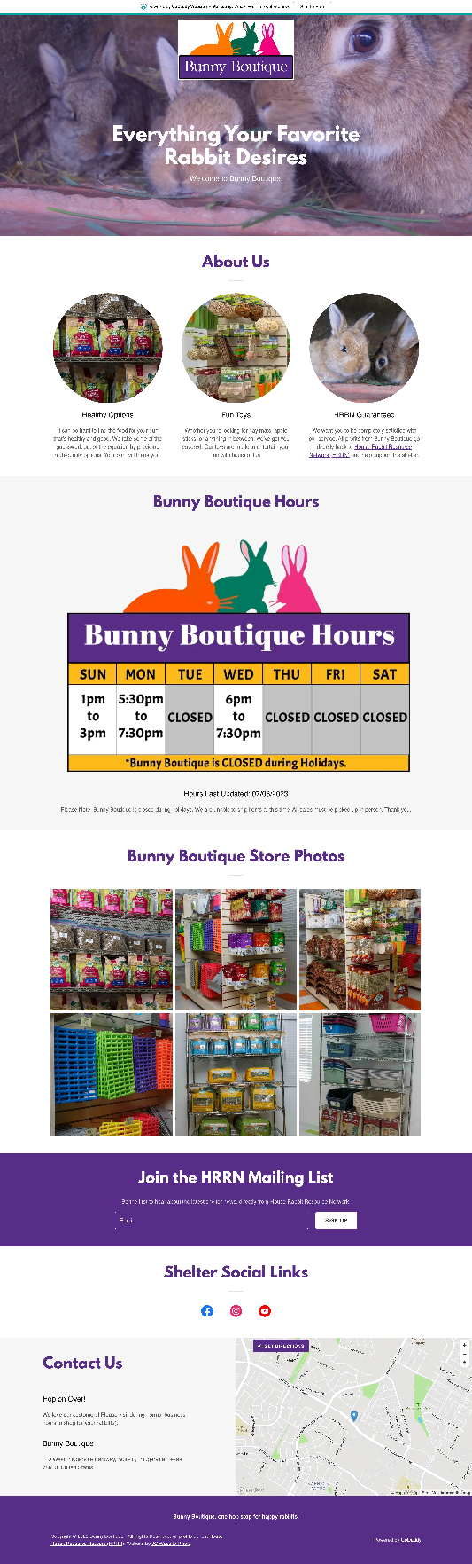 Landing Page: Bunny Boutique Full View