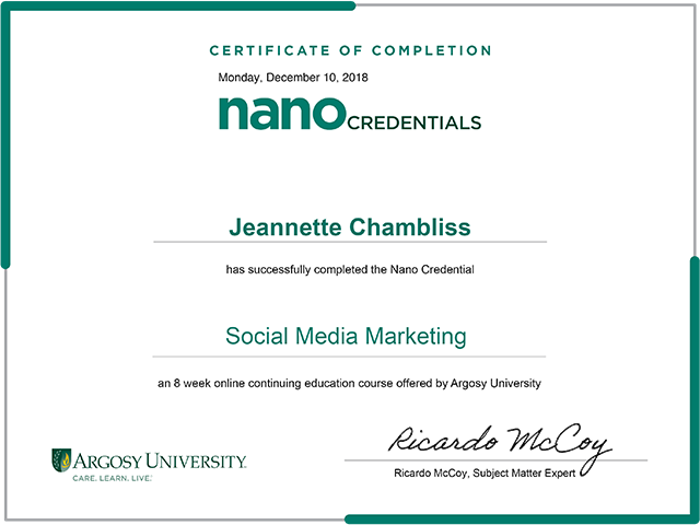 Jeannette's Certification