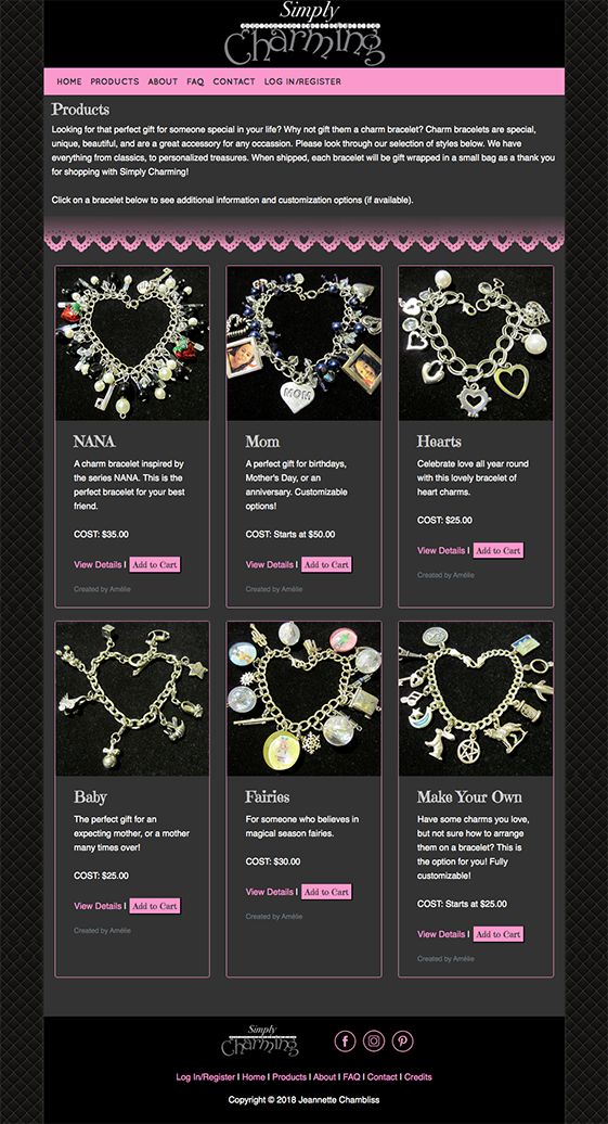 Responsive Website: Simply Charming Products Page Full View