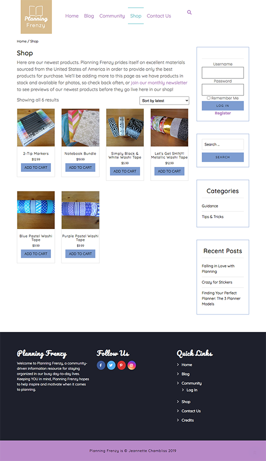 Community-Driven, Information Resource: Planning Frenzy Shop Page Full View